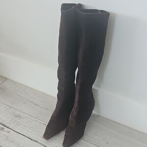 Chic Italian Brown Stretch Suede Boots Sz 8